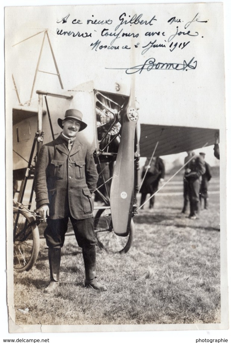 Russie Moscou Aviation Bonnet Et Monoplan Autographe Ancienne Photo 1914 - Aviación