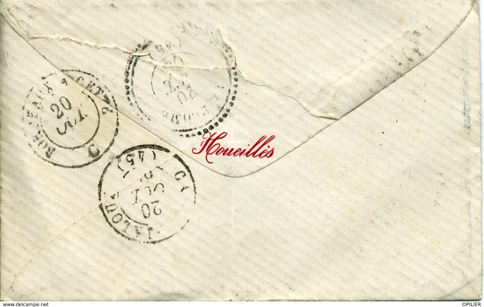 HOUEILLES 20 OCT 65 Cachet Perlé BUREAU DE DISTRIBUTION + GC  1810 + Verso LA PLUME Bureau De Distribution - 1849-1876: Klassik