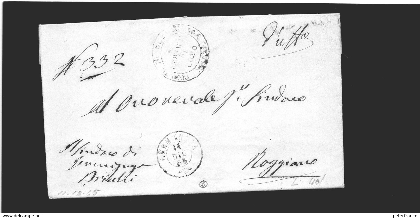 CG1 - Germignaga - Doppio Cerchio Sardo Ital. + Bollo Municipio Di Como - Lett, Per Roggiano 11/12/1865 - 1. ...-1850 Prephilately