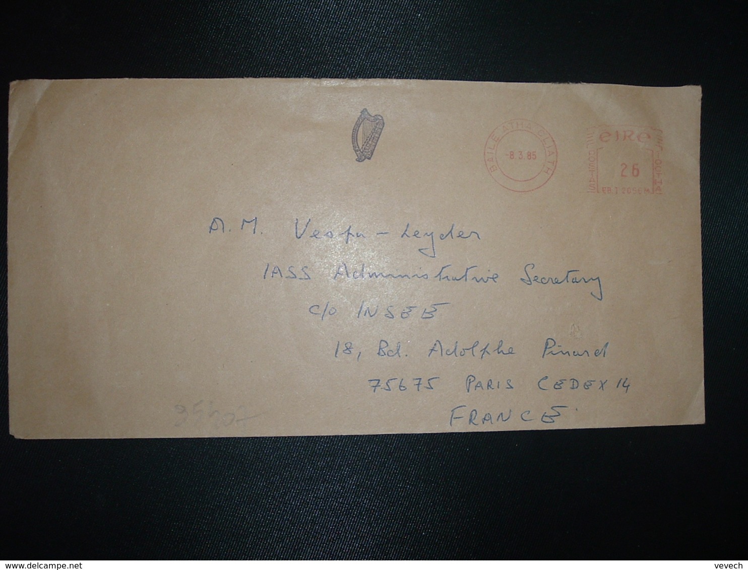 LETTRE POUR LA FRANCE EMA à 26 Du 8 3 85 BAILE ATHA CLIATH - Storia Postale