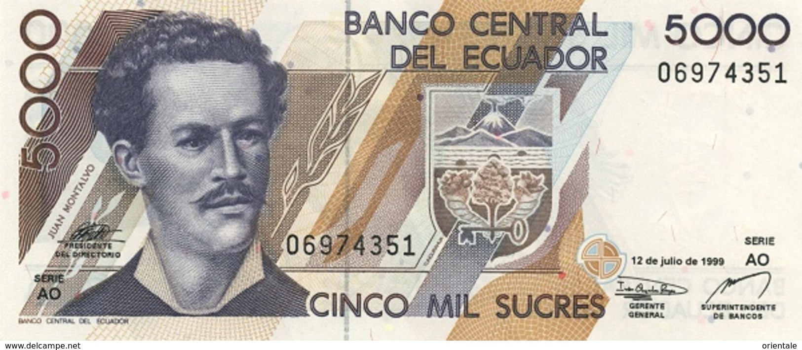 ECUADOR P. 128c 5000 S 1999 UNC - Ecuador