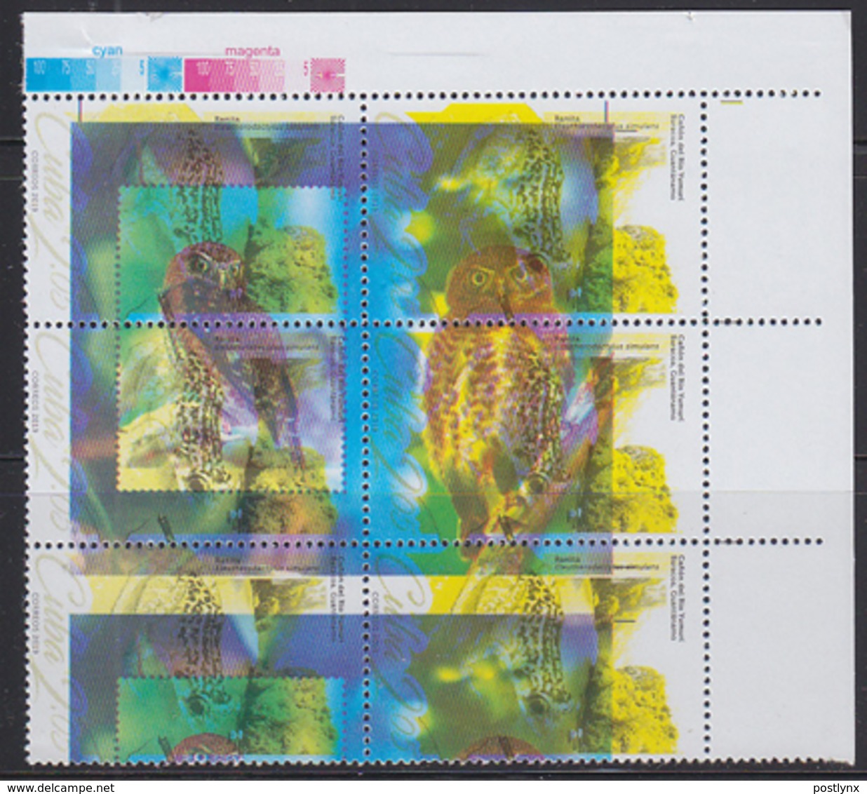 CUBA 2019 Frog Owl 6-BLOCK ERROR:messy Print Doubled - Geschnittene, Druckproben Und Abarten