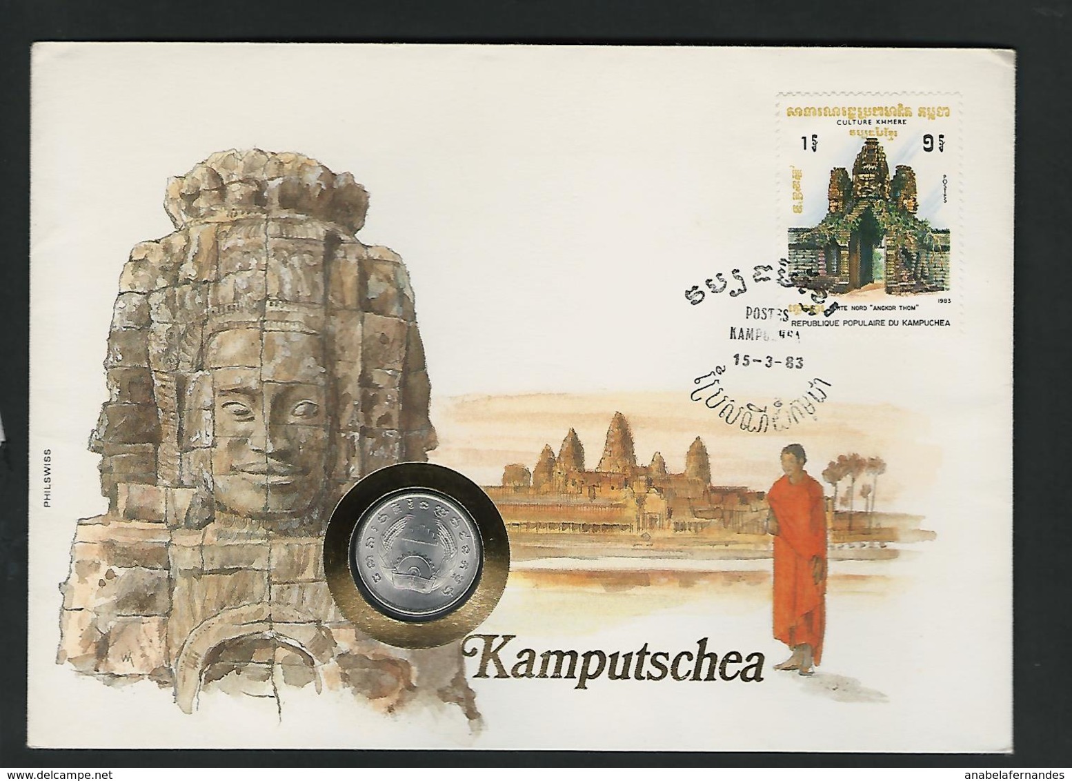 KAMPUTSCHEA - 5 CENTAVOS1979  / /  STAMP - COVER - COIN  / / PHILSWISS 1983 - Cambodia