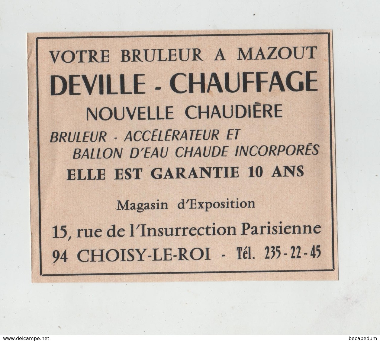 Publicité Deville Chauffage Brûleur à  Choisy Le Roi - Pubblicitari