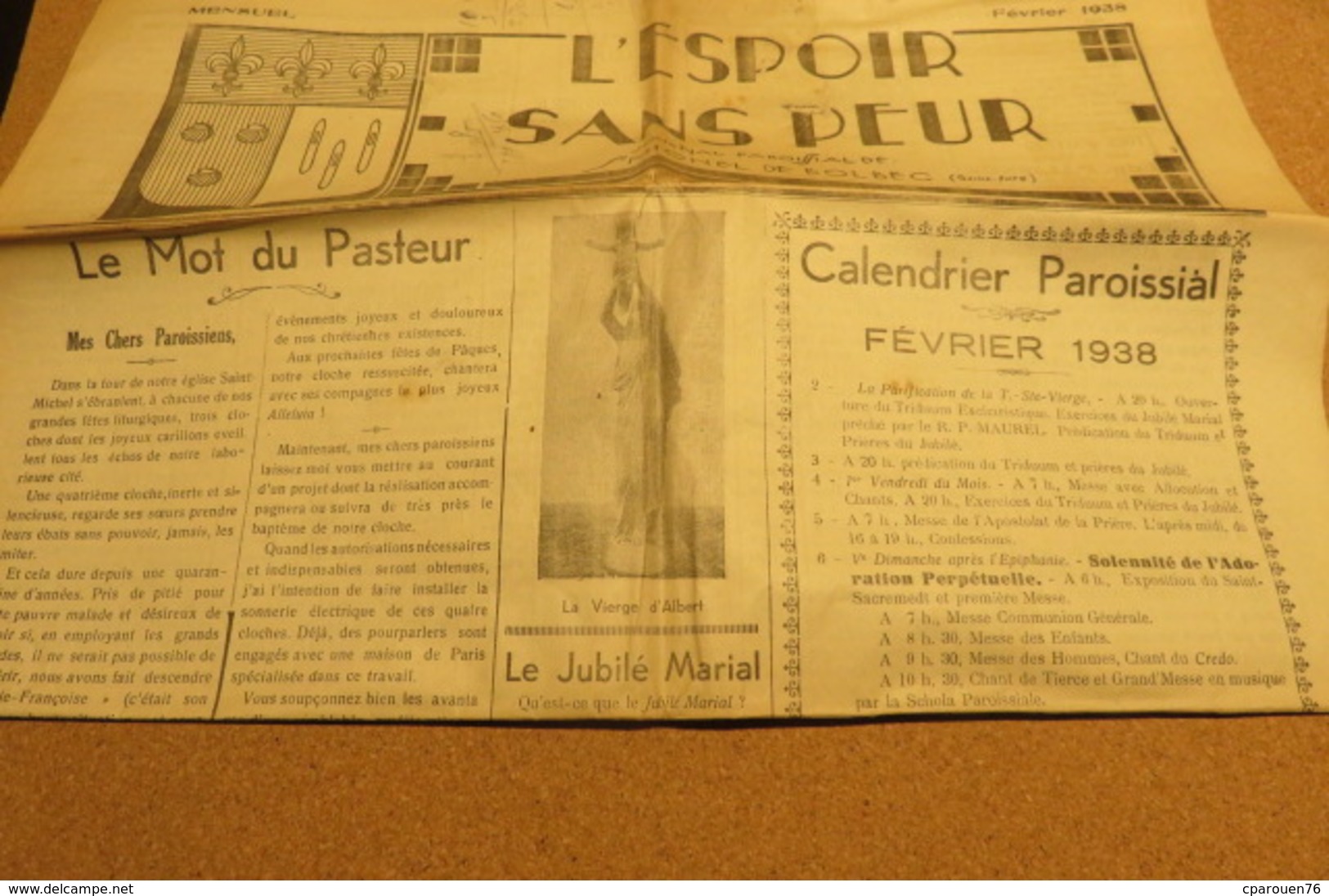 Journal Févri 1938 L'Espoir Sans Peur Journal Paroissial St Michel De Bolbec 76 Normandie Chrétienne Lys Coquilles - Autres & Non Classés