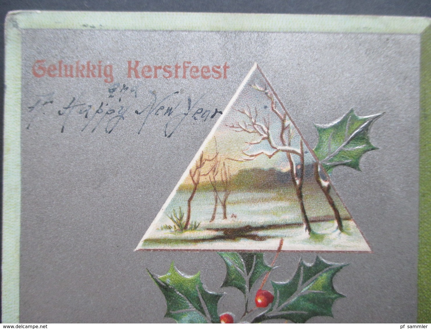 Niederlande 1909 Weihnachtskarte / Reliefkarte Gelukkig Kerstfeest Mit Mistelzweig Nach Salt Lake City Utah USA Gesendet - Storia Postale