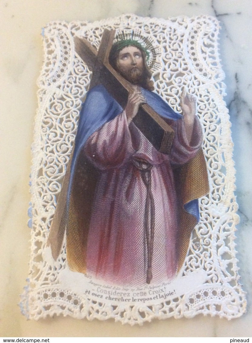 Canivet Polychrome Représentant Le Christ  Portant La Croix. - Devotieprenten