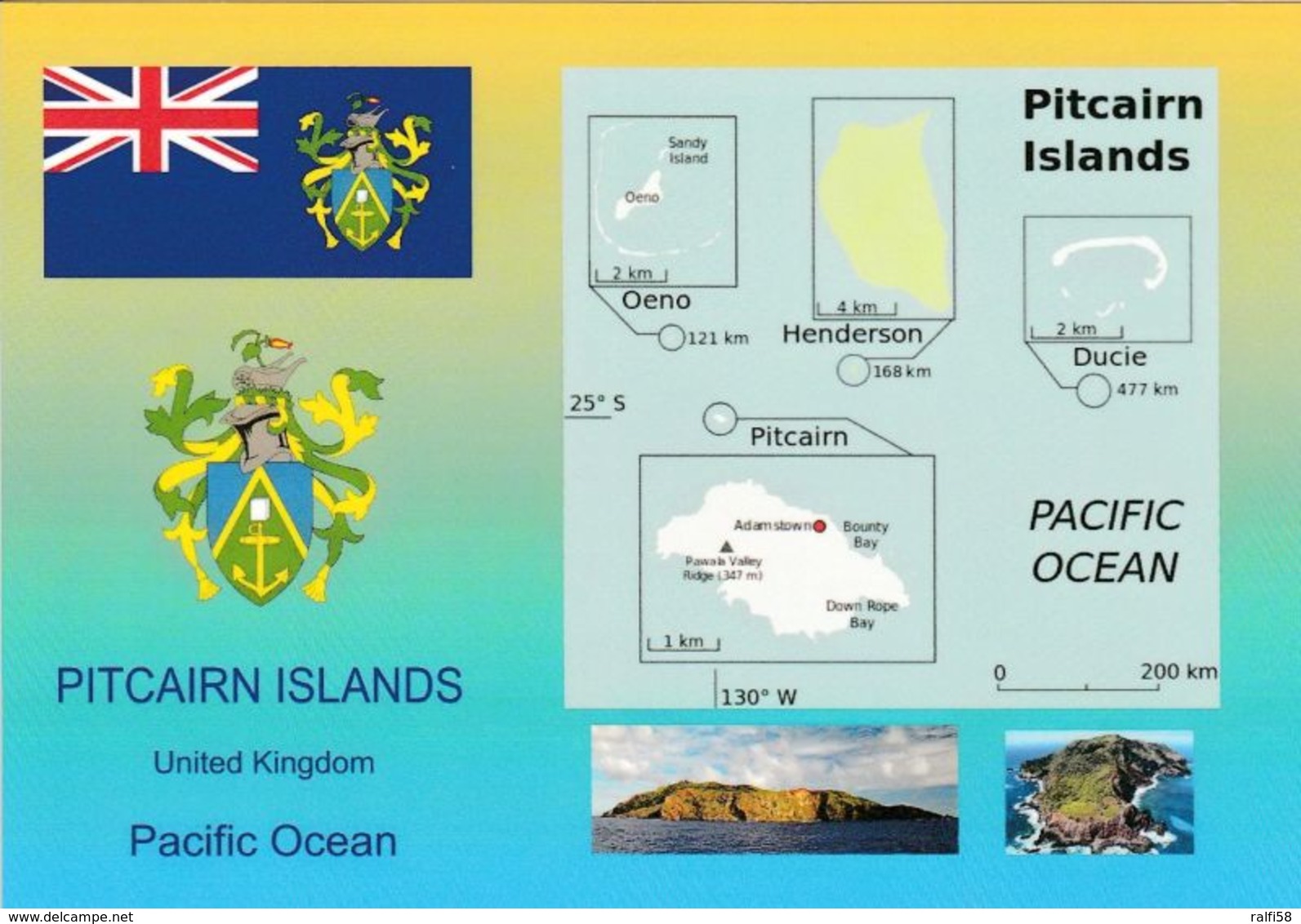 1 AK Pitcairn Islands * Flagge, Wappen, Landkarten Der Inseln Oeno, Henderson, Ducie Und Pitcairn Und 2 Ansichten - Landkarten