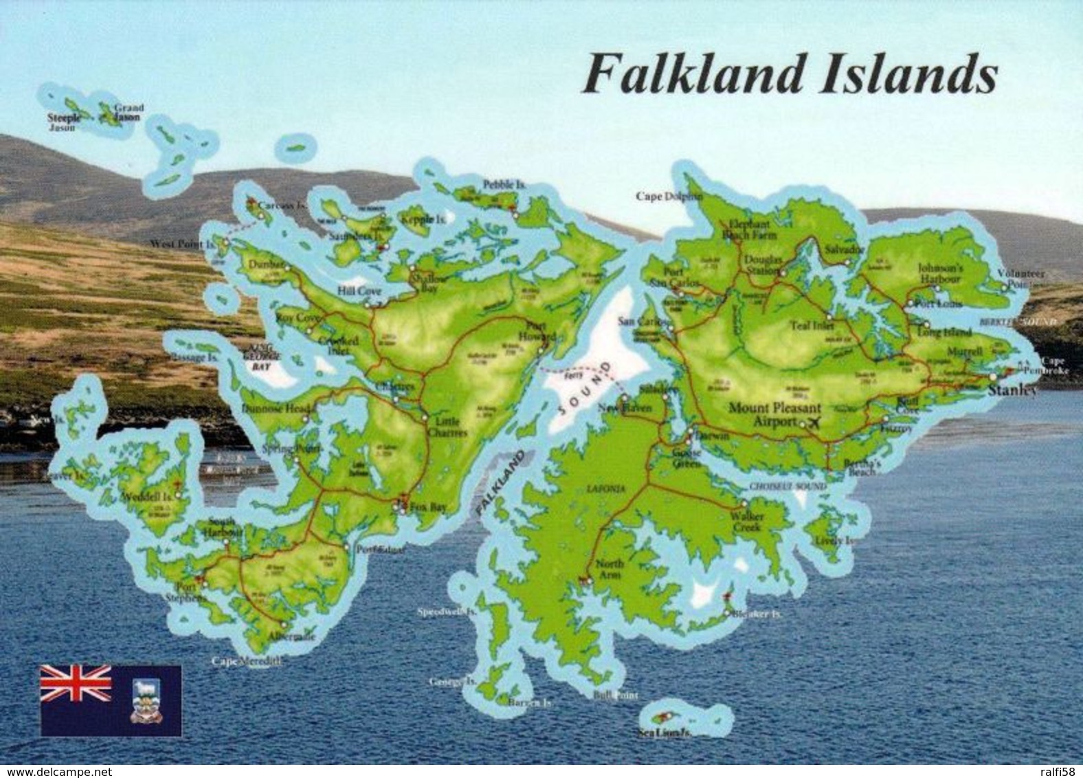 1 AK Falkland Islands * 1 Ansichtskarte Mit Der Landkarte Der Falkland Inseln * - Landkarten