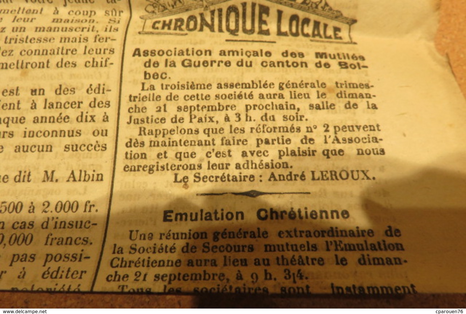 Journal Le Progrès De Bolbec 14 Sept 1919 Nouvelles Locales Lillebonne Normandie 76 - Autres & Non Classés