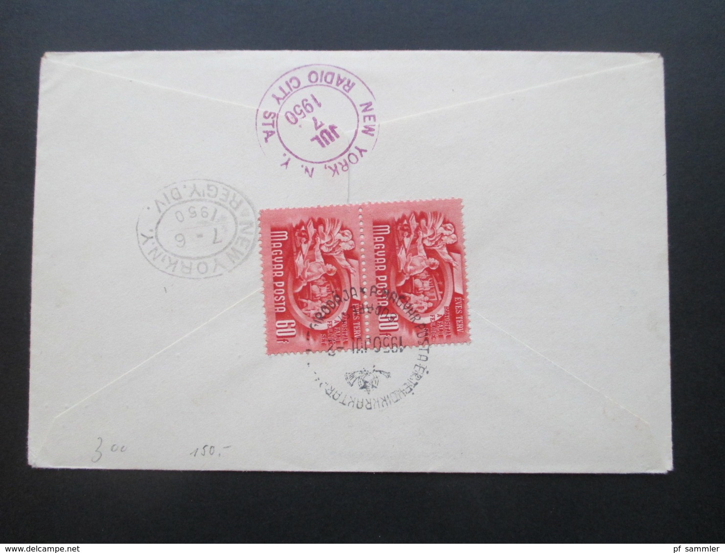 Ungarn 1950 UPU Marke Aus Block 18 FDC Echt Gelaufen Als Luftpost Einschreiben Nach New York USA Mit Ak Stempel - Briefe U. Dokumente