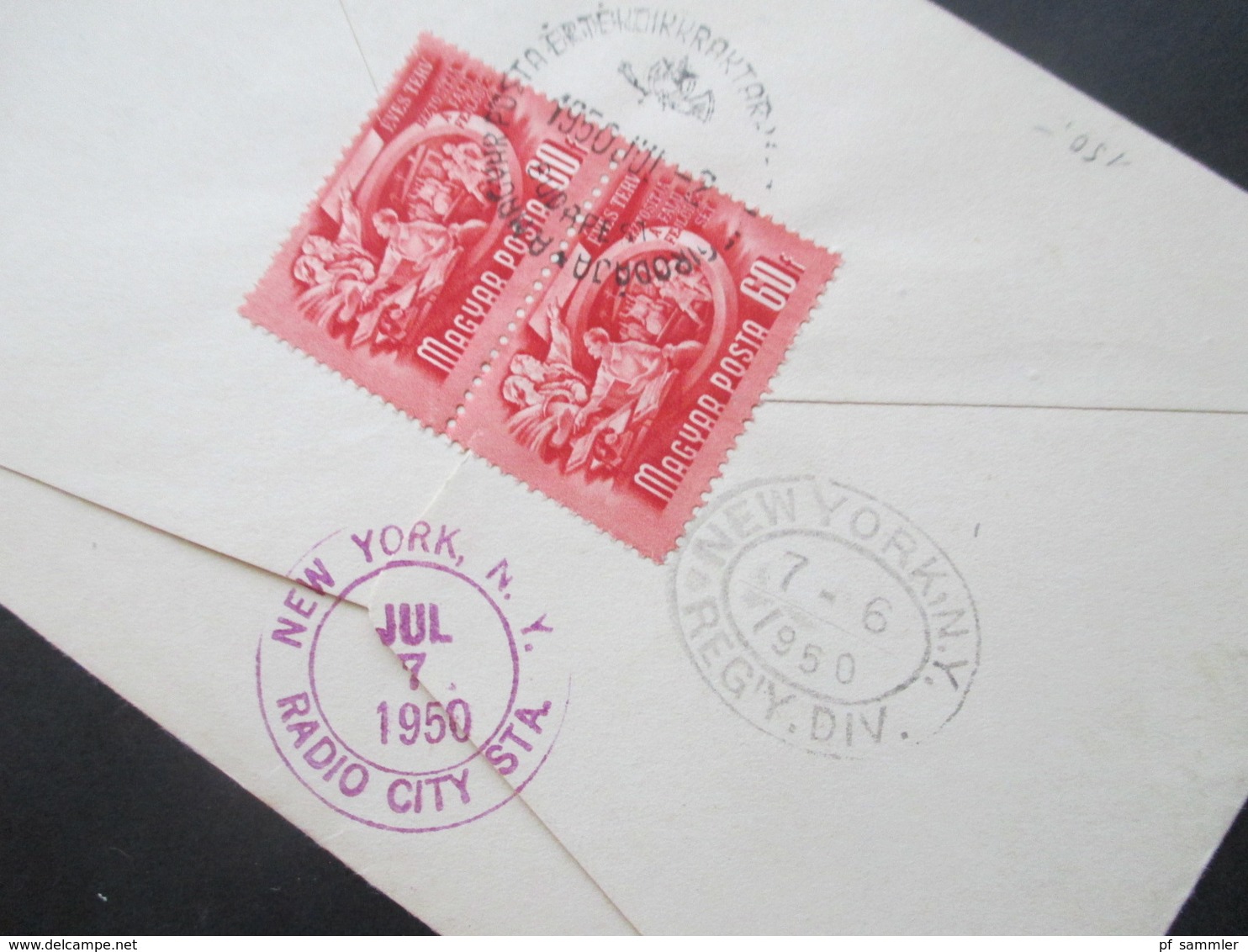 Ungarn 1950 UPU Marke Aus Block 18 FDC Echt Gelaufen Als Luftpost Einschreiben Nach New York USA Mit Ak Stempel - Covers & Documents