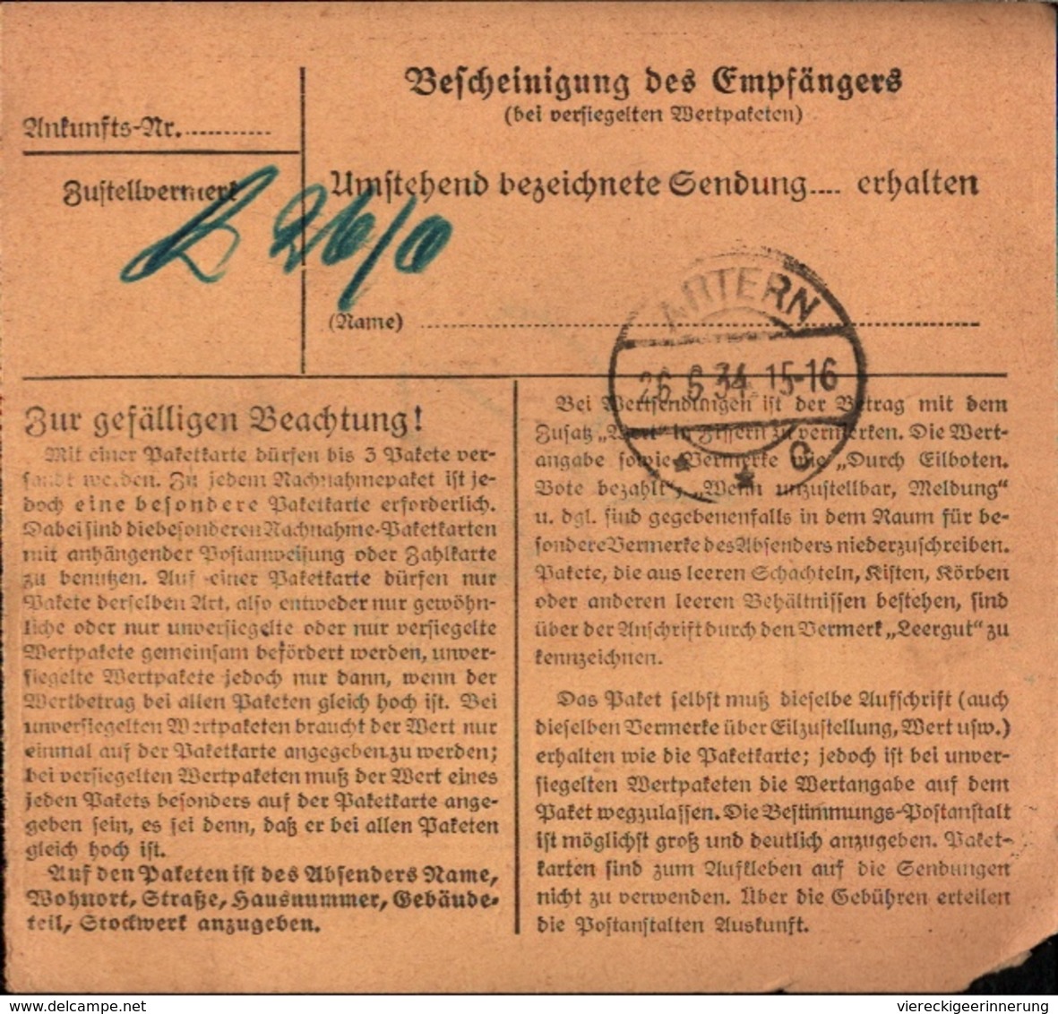 ! 1934 Paketkarte Deutsches Reich, Zwickau Nach Artern - Briefe U. Dokumente