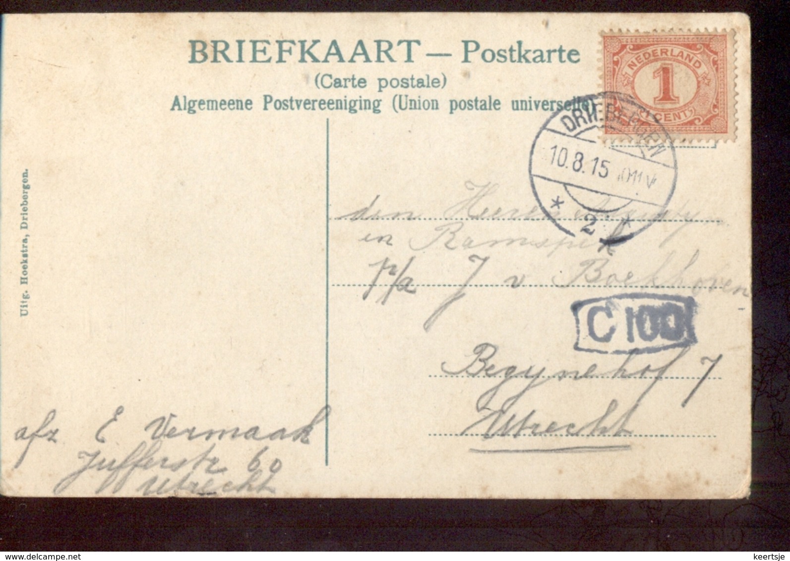 Driebergen 2 Langebalk - 1915 - Poststempels/ Marcofilie