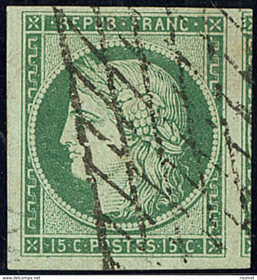 No 2b, Vert Foncé, Un Voisin, Obl Grille Sans Fin, Superbe. - R - 1849-1850 Ceres