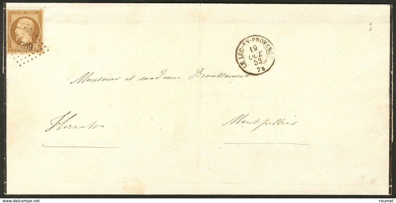 Lettre No 9d, Bistre-brun Foncé, Obl Pc 1789 Sur Faire-part Du Luc Oct 53. - TB - 1852 Louis-Napoleon