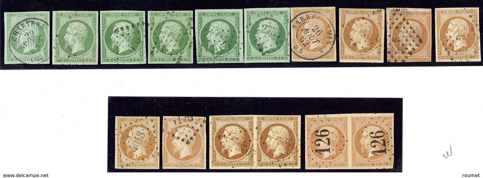 Nos 12 (6), 13B (10 Dont Deux Paire), Nuances Et Obl, Ex Choisis. - TB - 1853-1860 Napoléon III.