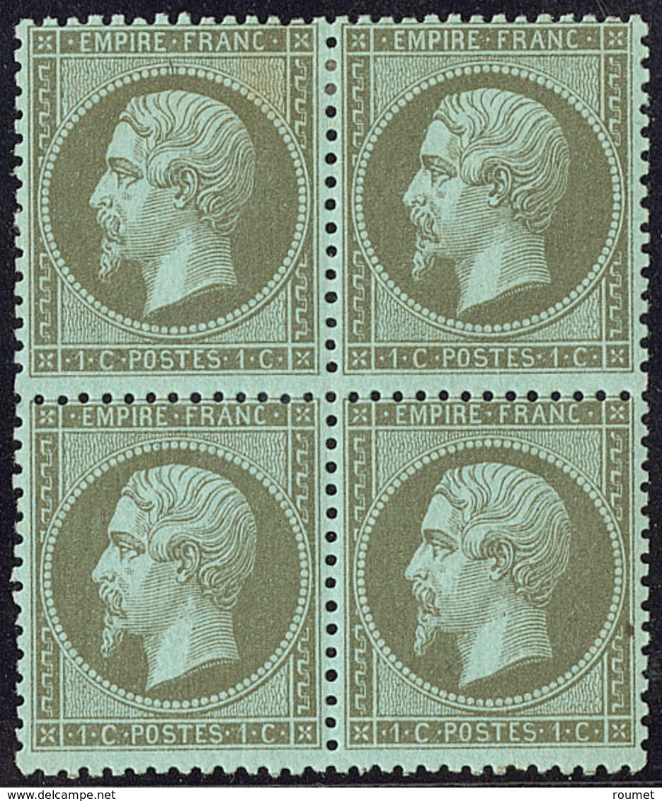 * No 19, Vert Olive, Bloc De Quatre (légère Rousseur Sur Deux Ex). - TB - 1862 Napoléon III