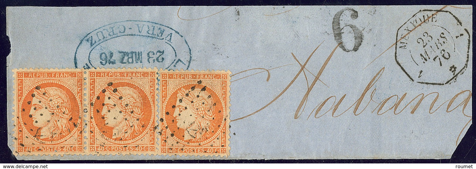 No 38 (paire + Un), Obl Ancre Sur Petit Fragment Avec Cad Octog. "Mexique *". - TB - 1870 Beleg Van Parijs