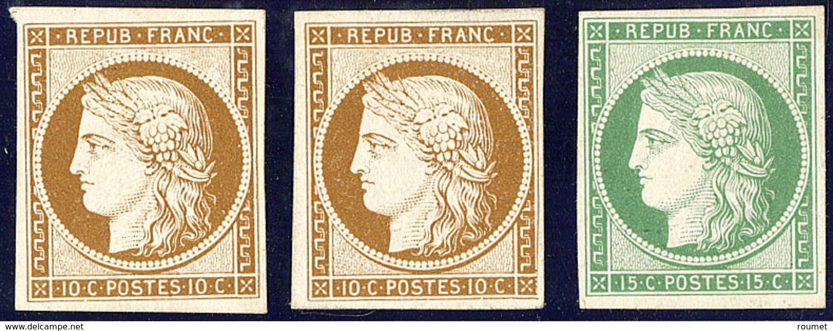 (*) Cérès 1849. Papier Carton. 10c Brun (2), 15c Vert. - TB - Sonstige & Ohne Zuordnung