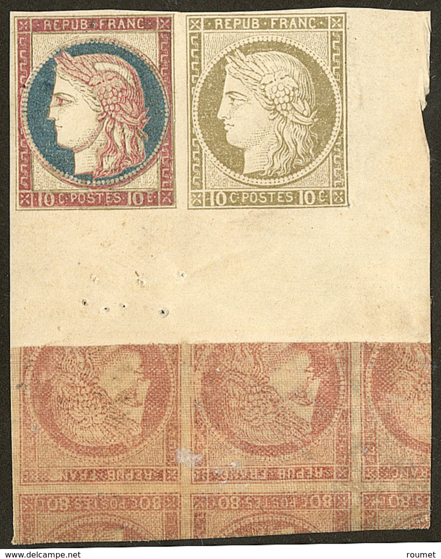 (*) Cérès 1871. Essai 10c Bistre + 10c Coussinets D'impression + 80c Carmin Sur Toile. - TB - Other & Unclassified