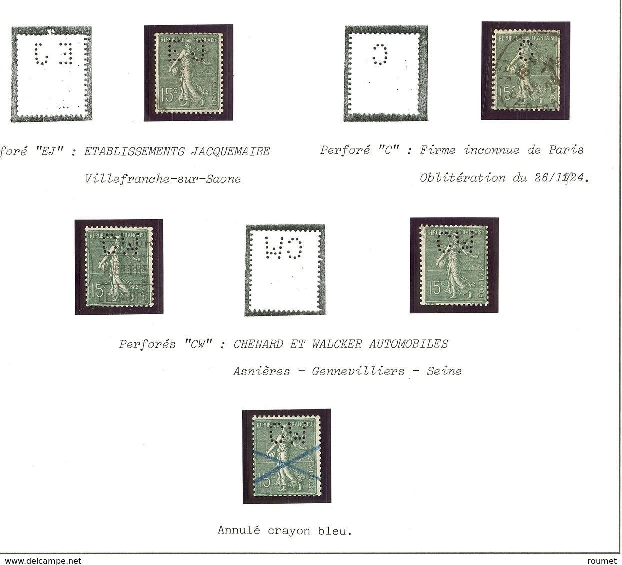 Semeuse Lignée Type VI. Perforés. No 130f, Cinq Ex Perfos Diverses. - TB - Andere & Zonder Classificatie