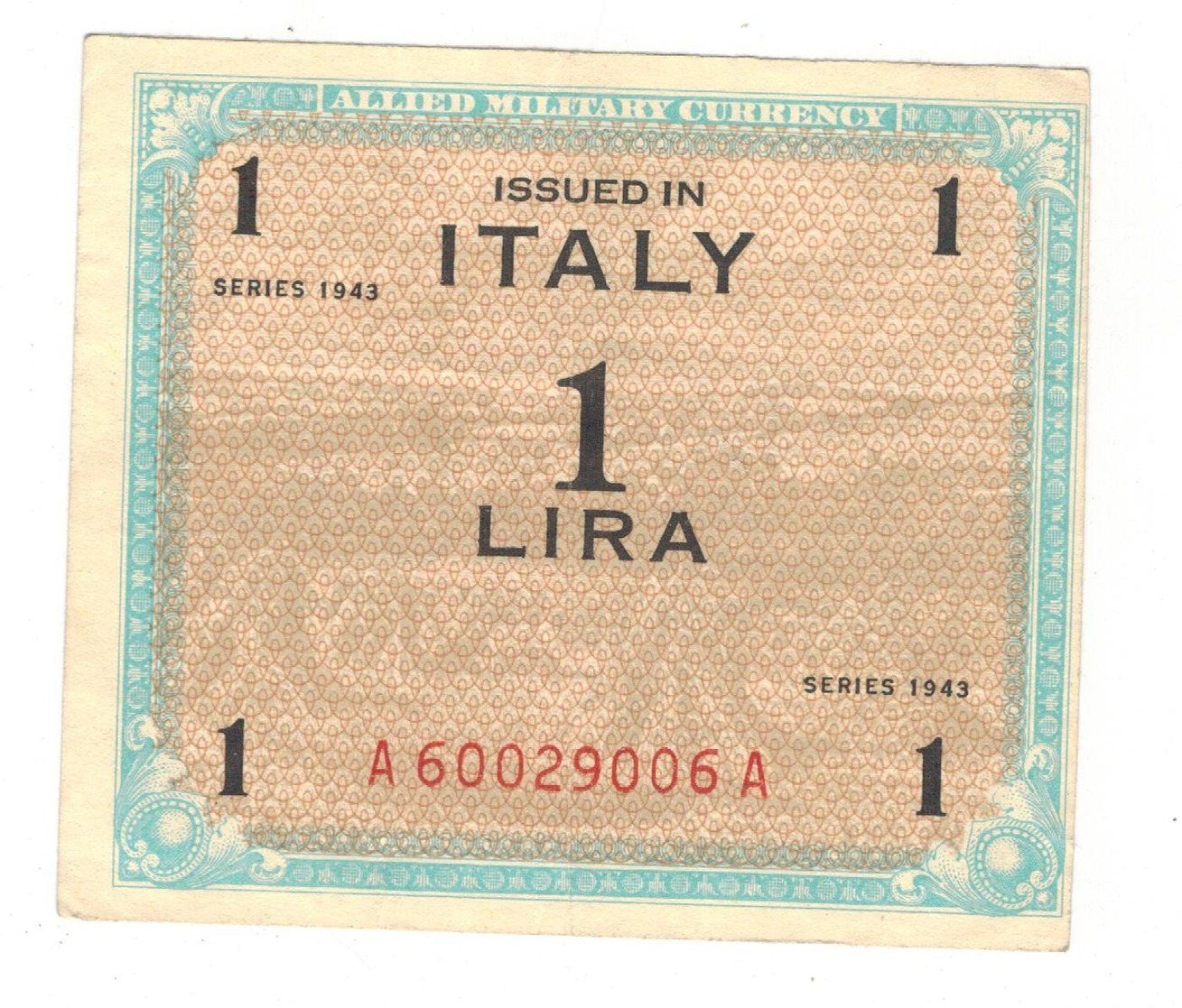 Italy, Allied Military Currency, 1 Lira, 1943. VF/XF. - Allied Occupation WWII