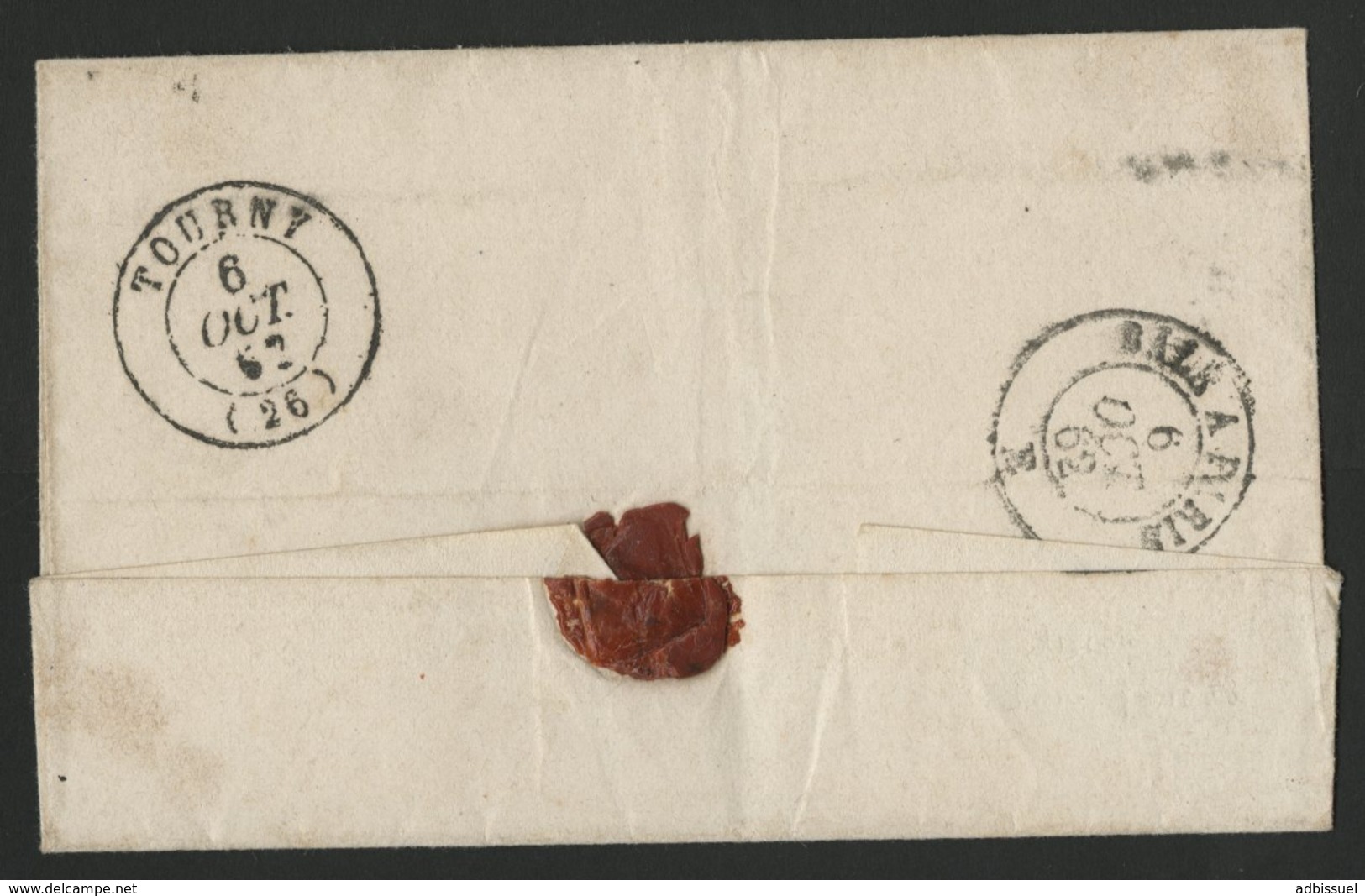 1862 AUBE N° 14B Obl. Pc "2935" + C-à-d Perlé (T22) "SOULAINES (9) 5/10/62" Sur Lettre Pour Tourny - 1849-1876: Période Classique