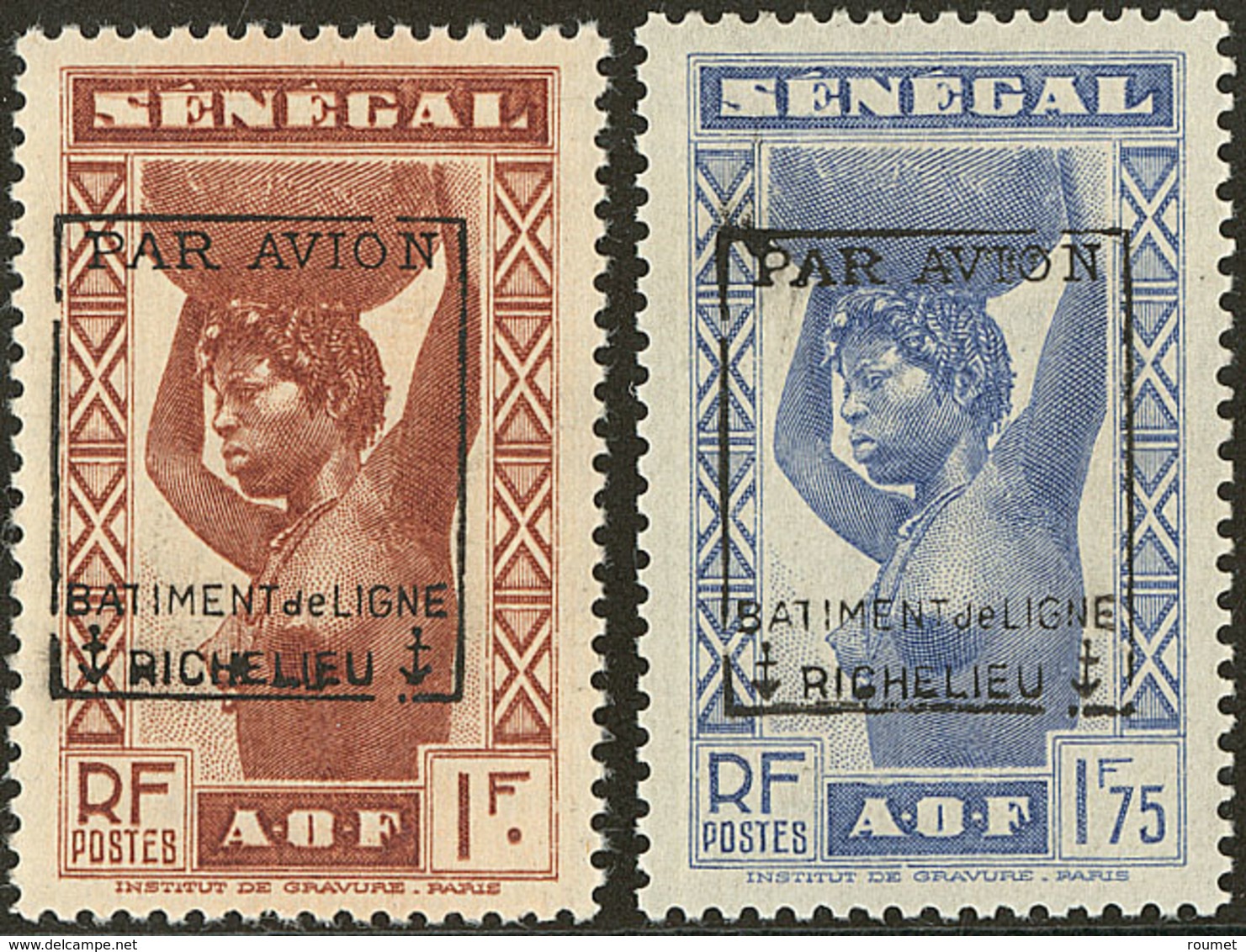 * Richelieu. Sur Sénégal. Nos 6, 7. - TB - Military Airmail