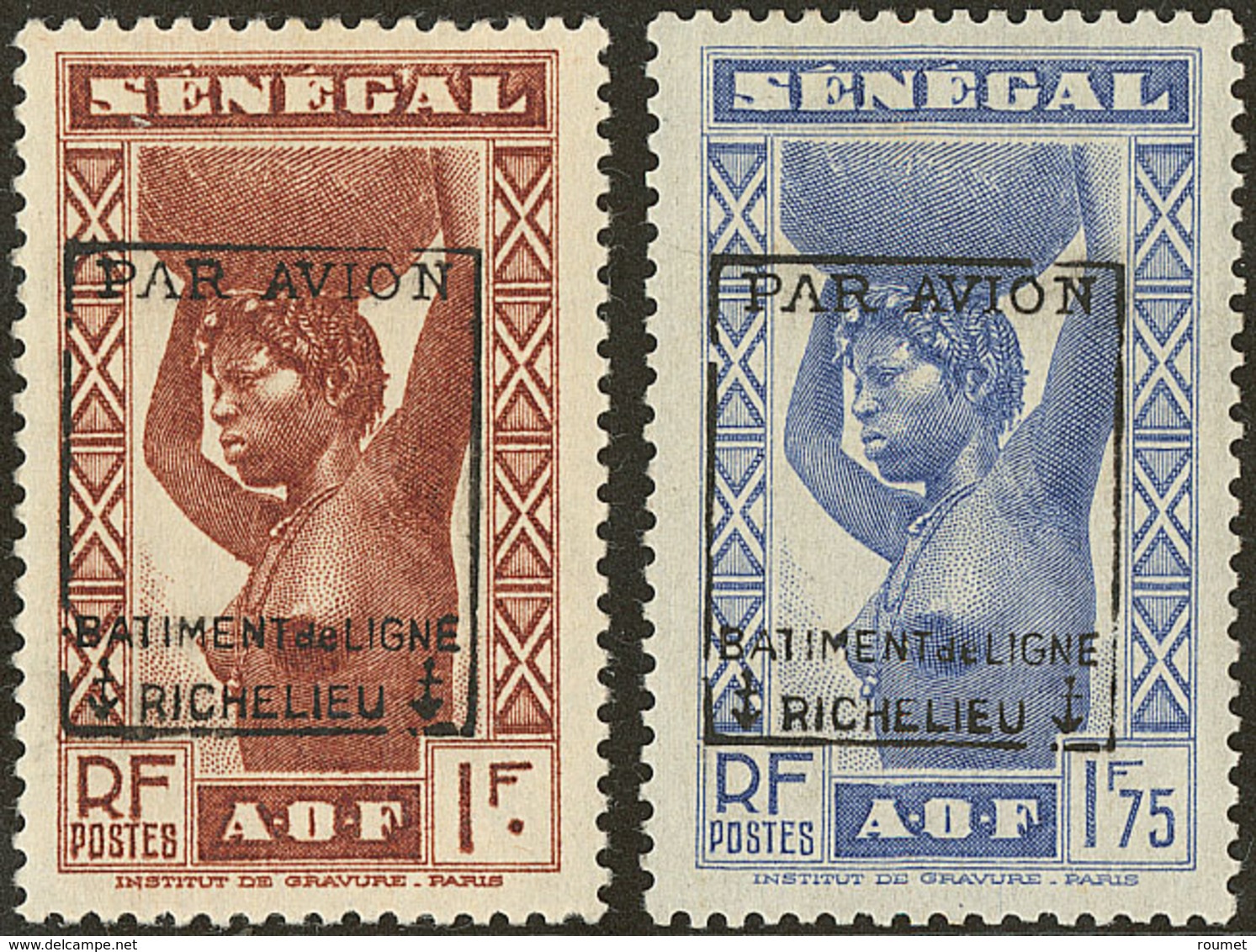 * Richelieu. Sur Sénégal. Nos 6, 7. - TB - Military Airmail