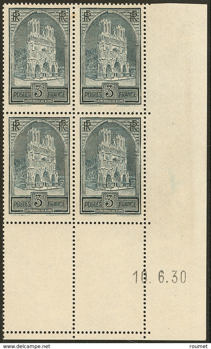 ** Cathédrale De Reims. Type III. No 259b, Bloc De Quatre Cd 10.6.30, Gomme à Peine Glacée Sinon TB - Andere & Zonder Classificatie