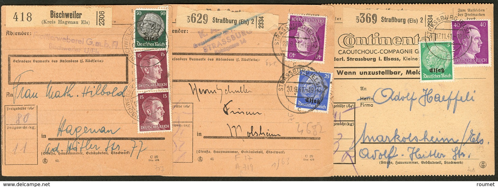 Lettre ALSACE 1940. Colis Postaux. 3 Bulletins D'expédition Afft Mixte Allemagne-Alsace 1941. - TB - Andere & Zonder Classificatie