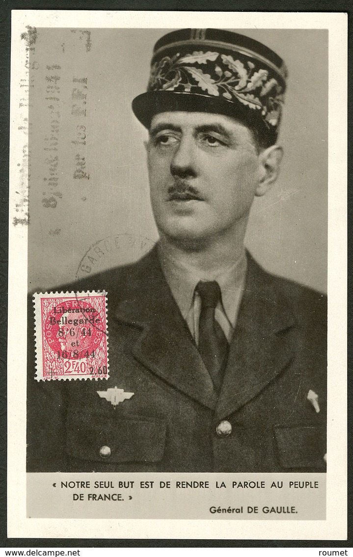 Lettre Bellegarde. No 3, Sur CP Illustrée Gal De Gaulle. - TB - Liberation
