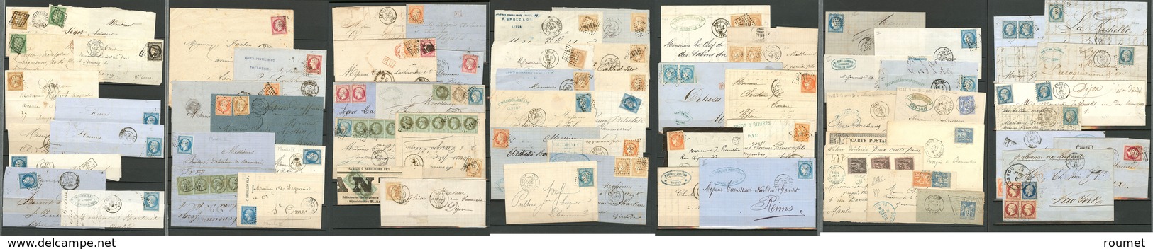 Lettre 1849-1900 (Poste), Bonnes Et Moyennes Valeurs Sur 70 Enveloppes Ou Fragments, Nuances, Cad, Destinations, Affts,  - Verzamelingen