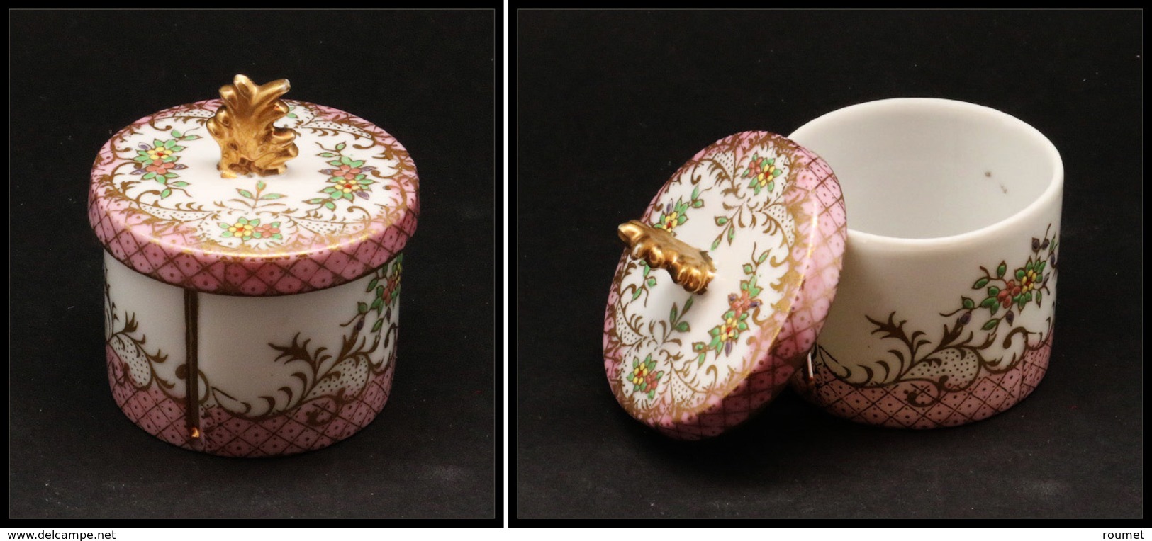 Distributeur De Roulettes. Modèle En Porcelaine, Avec Fin Décor Sur L'ensemble, Diam.45mm, H.40mm. - TB - Stamp Boxes