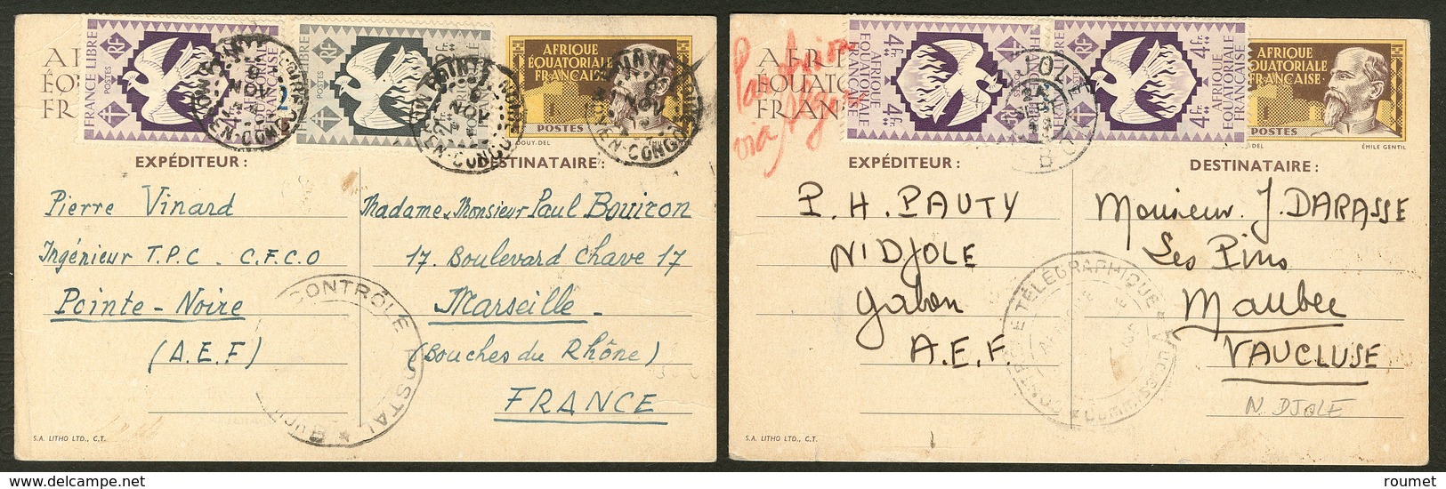 Lettre Deux CP Entier 1f Brun "Emile Gentil" + Affts 151 Paire Verticale Et 151 + 149, Obl N'Djole Et Pointe Noire, Pour - Other & Unclassified