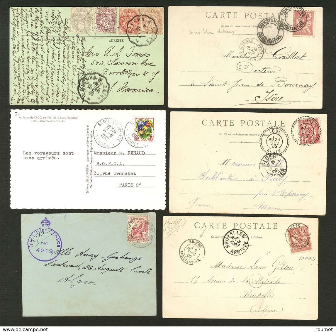 Lettre Lot. 1902-1962, 6 Enveloppes Ou CP, Affts Divers Dont France Et Destinations. - TB - Other & Unclassified