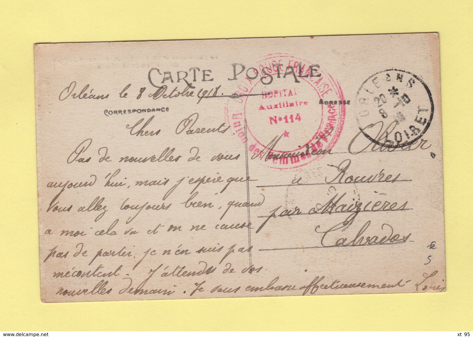 Hopital Auxiliaire N°114 - Orleans Loiret - 8-10-1918 - Croix Rouge Francaise - 2. Weltkrieg 1939-1945