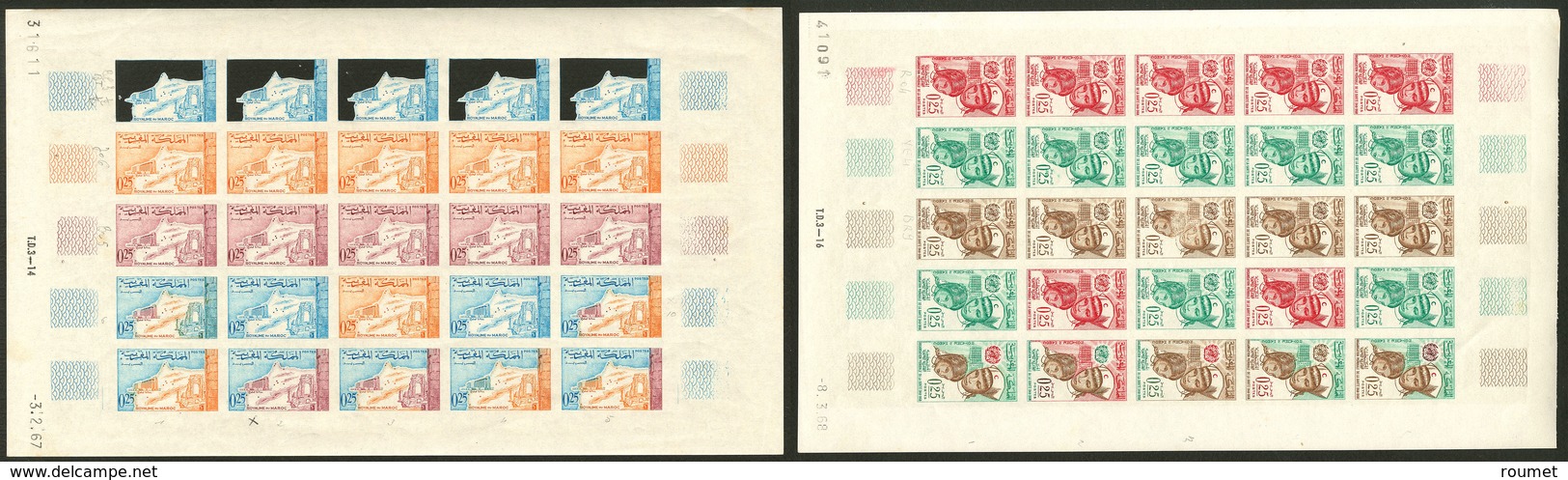 ** Essai De Couleur. No 519, Feuille De 25 Ex Cd 3.2.67 Dont Découpes Sur 5 Ex, 555 Feuille De 25 Ex Cd 8.3. 68. - TB - Sonstige & Ohne Zuordnung