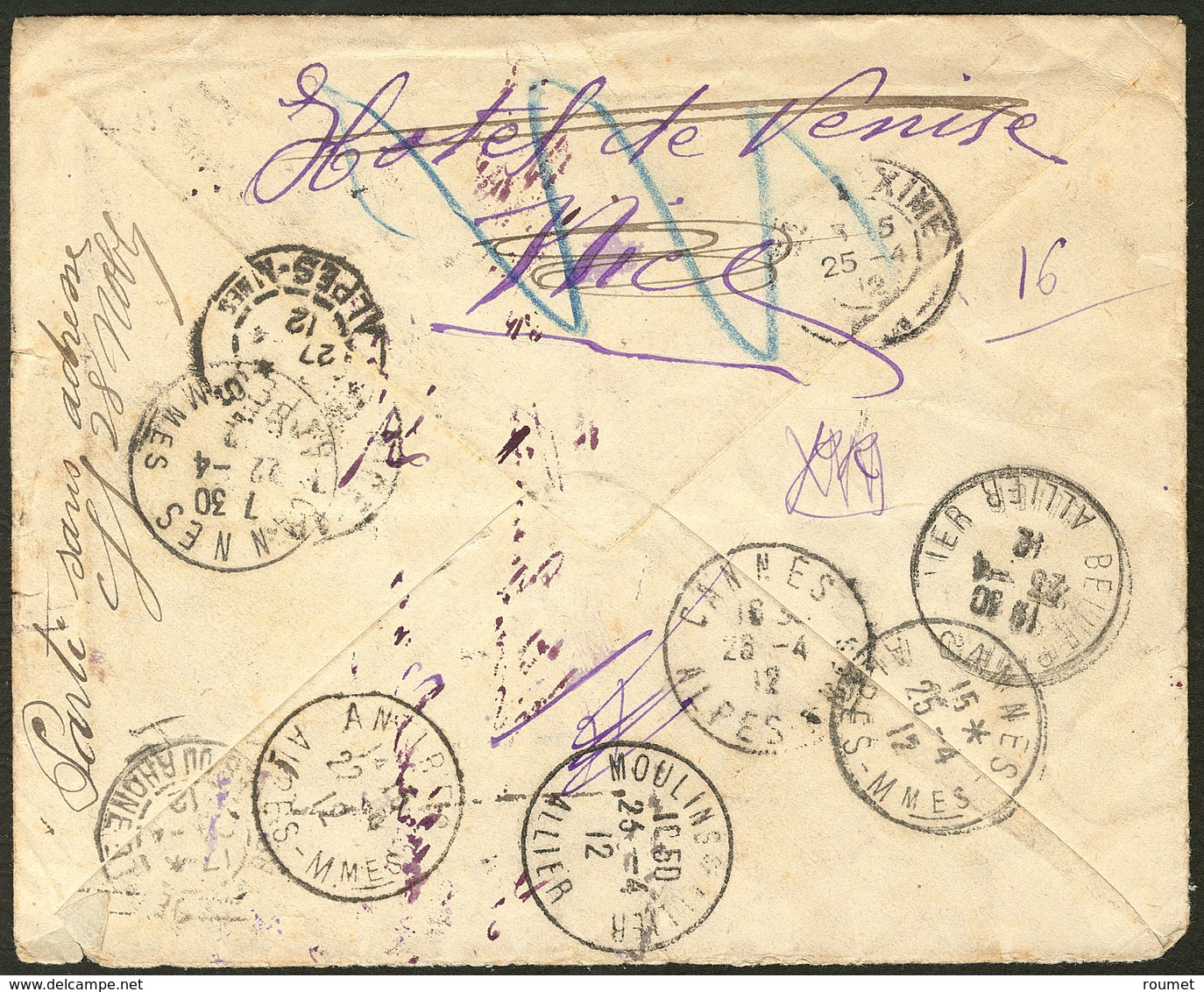 Lettre Nos 23 + 25, Sur Enveloppe Recommandée D'Avril 1912, Avec Réexpéditions Multiples. - TB - Sonstige & Ohne Zuordnung
