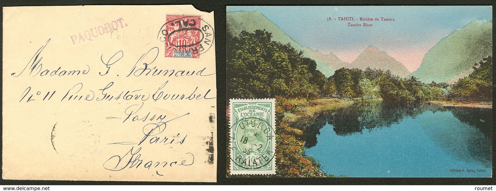 Lettre Nos 15 Obl Cachet Ovale "San Francisco Cal." Sur Fragment D'enveloppe De 1912 Et 48 Obl Uturoa Ile Raiatea Fév 35 - Other & Unclassified