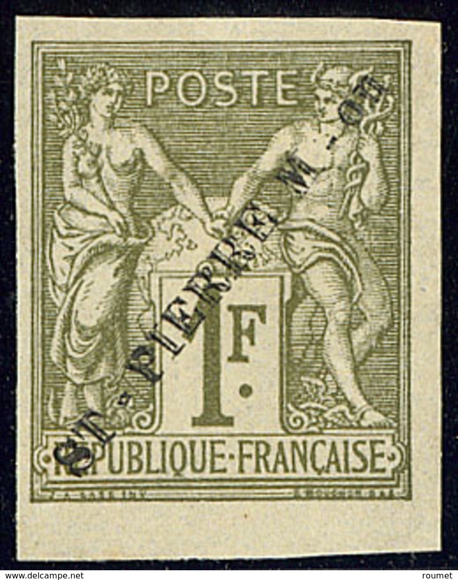 (*) Tillard # 1891-5A. Surcharge "St PIERRE M-on" Sur 1f Olive Type Sage, Bdf, Très Frais. - TB. - R (cote Tillard) - Other & Unclassified