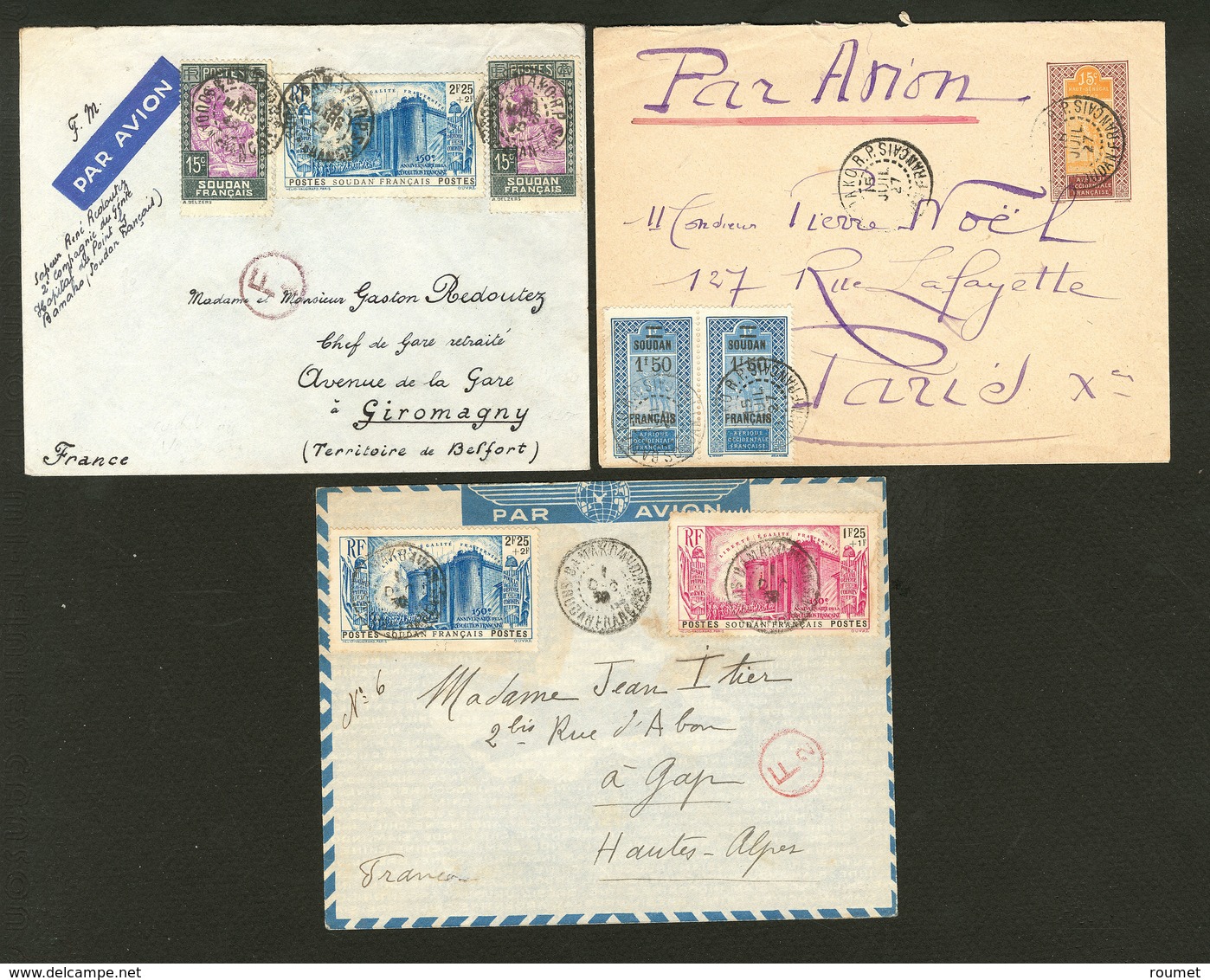 Lettre Lot. 1927-1940, 3 Enveloppes Affts Divers Dont Révolution. - TB - Other & Unclassified