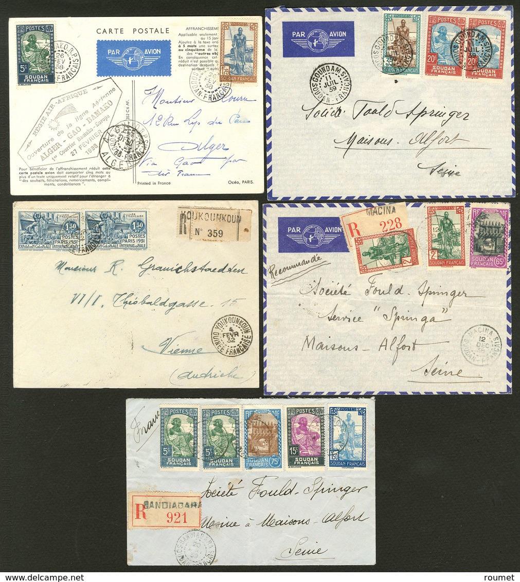 Lettre Lot. 1932-1939, Cinq Enveloppes Dont Trois Recommandées, Affts Et Destinations Divers. - TB - Other & Unclassified