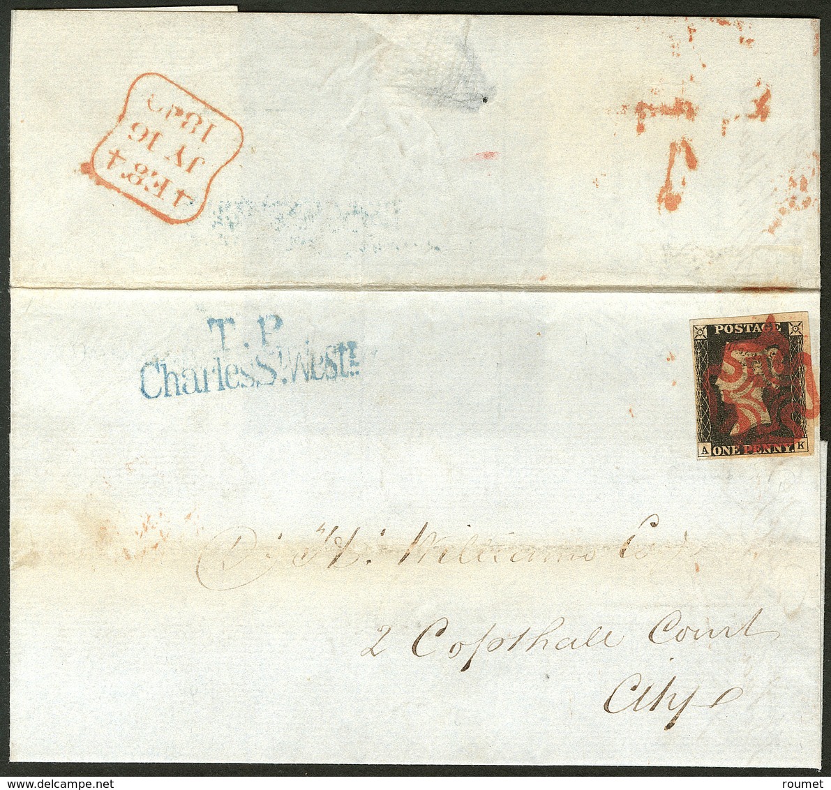 Lettre Penny Black. No 1, "A K", Obl Sur Lettre De Juil 40. - TB - Autres & Non Classés