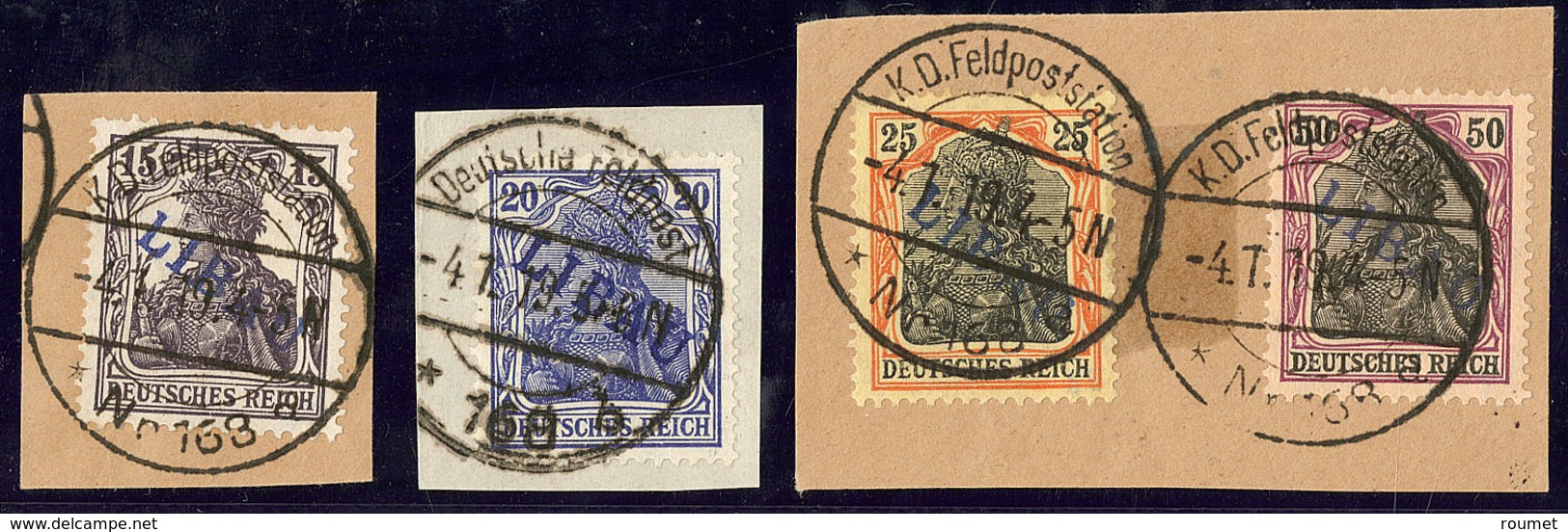 Occupation Allemande, Surcharge "LIBAU". Nos 17 à 20 (A), Obl KD Feldpoststation 1919, Sur Trois Fragments. - TB - Andere & Zonder Classificatie