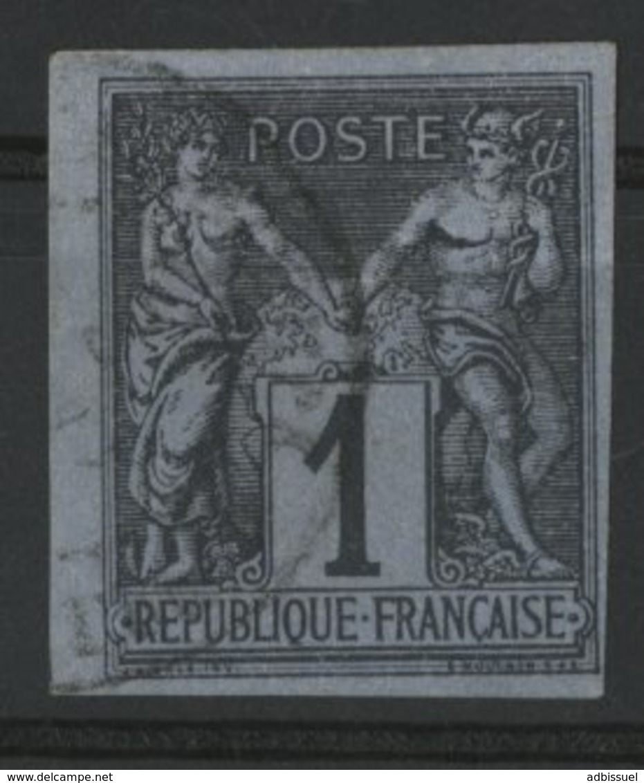 N°37 Cote 27 € COLONIES GENERALES 1ct Noir S/ Azuré Type Sage. Oblitéré. TB Avec Une Belle Marge à Gauche - Sage