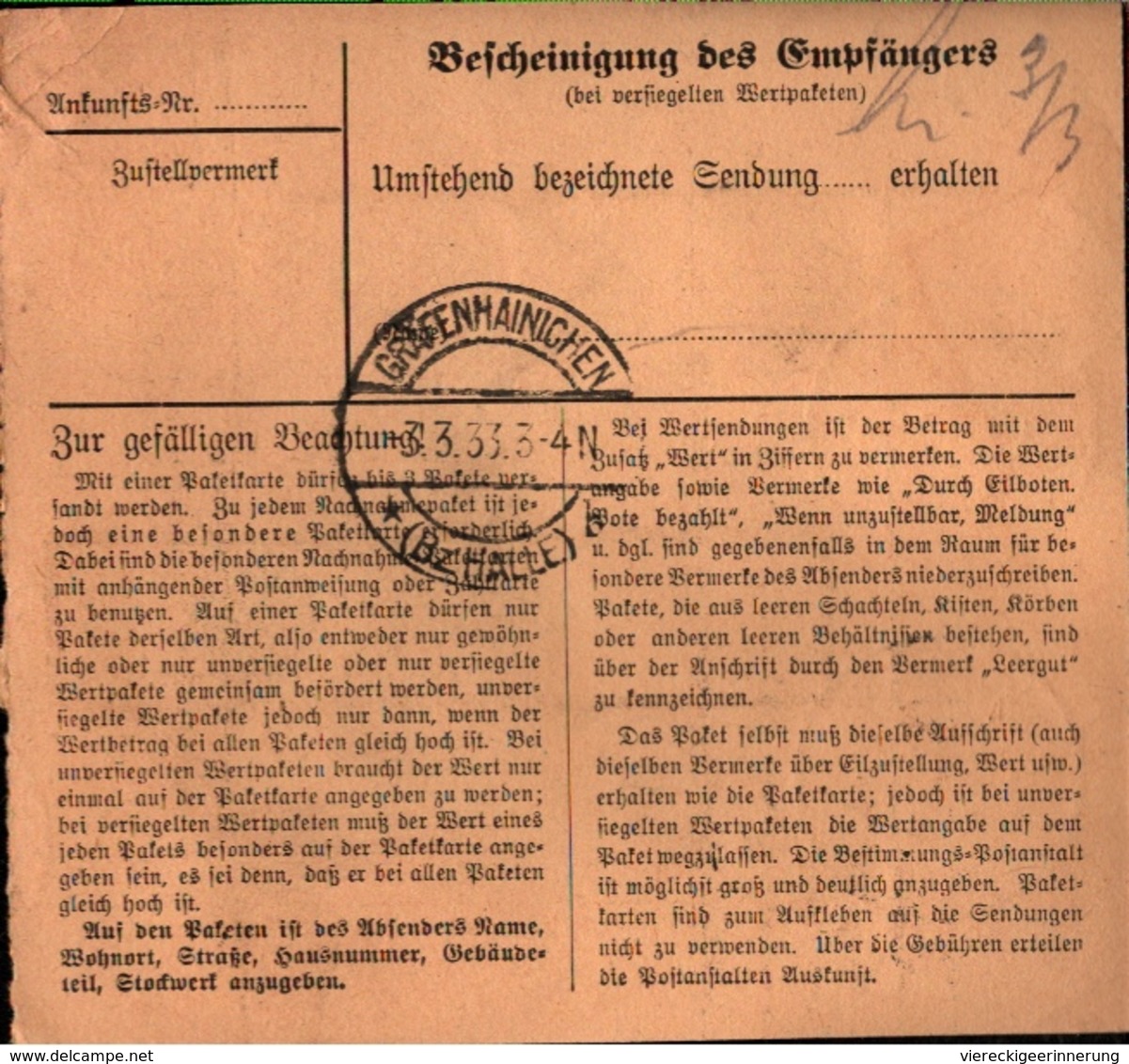 ! 1933 Paketkarte Deutsches Reich, Bitterfeld Nach Gräfenhainichen, Dienstmarke - Dienstmarken