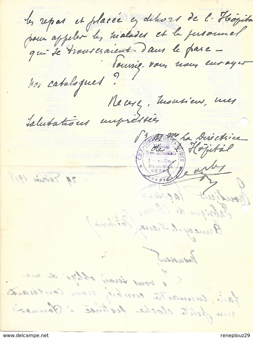 74-cachet Hôpital Néo-Zélandais-Comité Britannique à Etrembières Sur Courrier à En-tête De La Croix-Rouge- Londres-rare - Guerra Del 1914-18