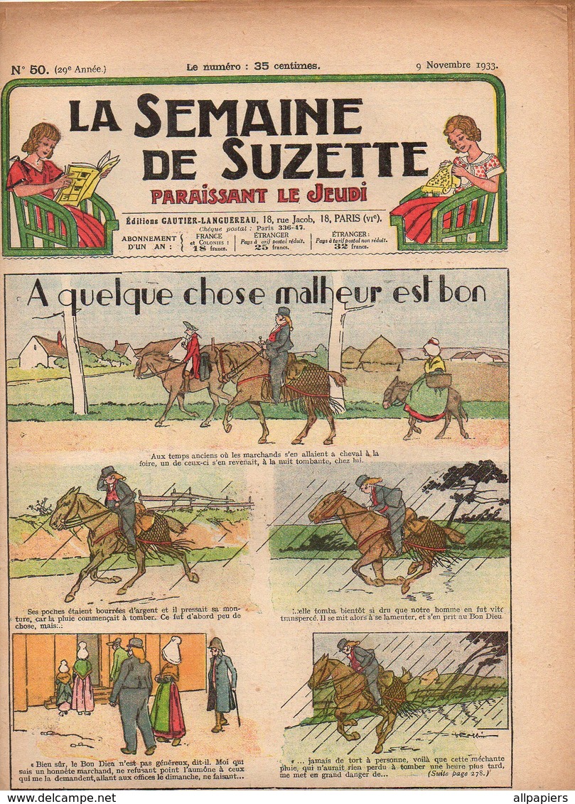 La Semaine De Suzette N°50 A Quelque Chose Malheur Est Bon - A La Conquête De L'édredon - Broderie Sur étamine De 1933 - La Semaine De Suzette